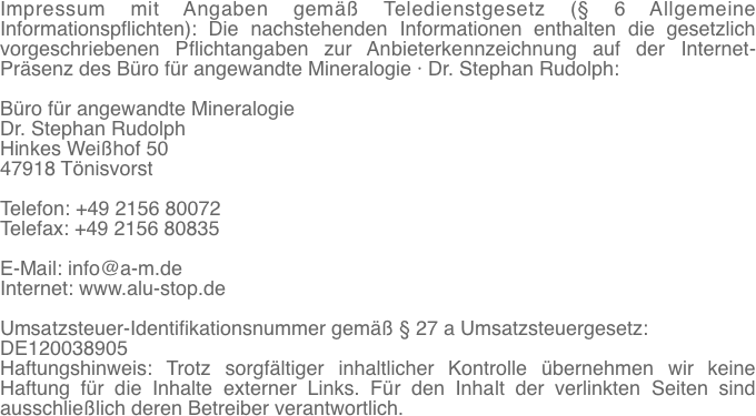 Impressum mit Angaben gem�� Teledienstgesetz